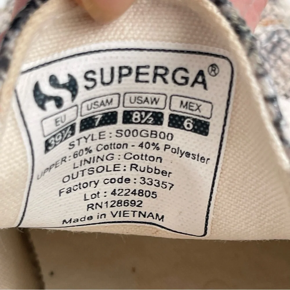 Superga Women’s 2790- Size 8.5 -Platform Snakeprint Lace-Up Fabric Sneaker Shoes